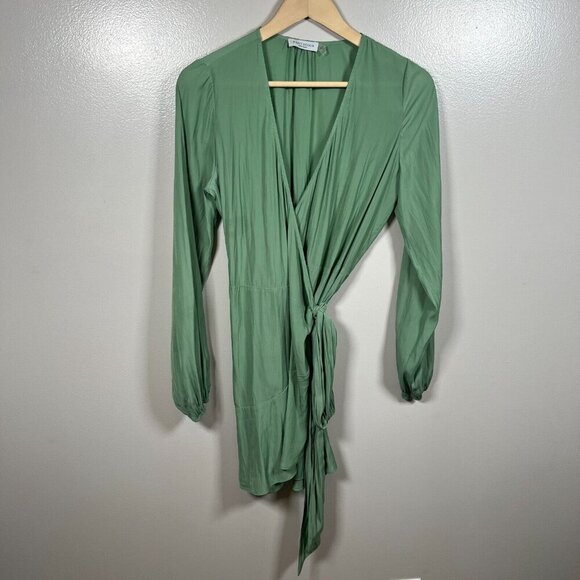 Ramy Brook Mini Wrap Dress Size Small Green Long Sleeve Vacation Brunch Resort - Picture 1 of 11